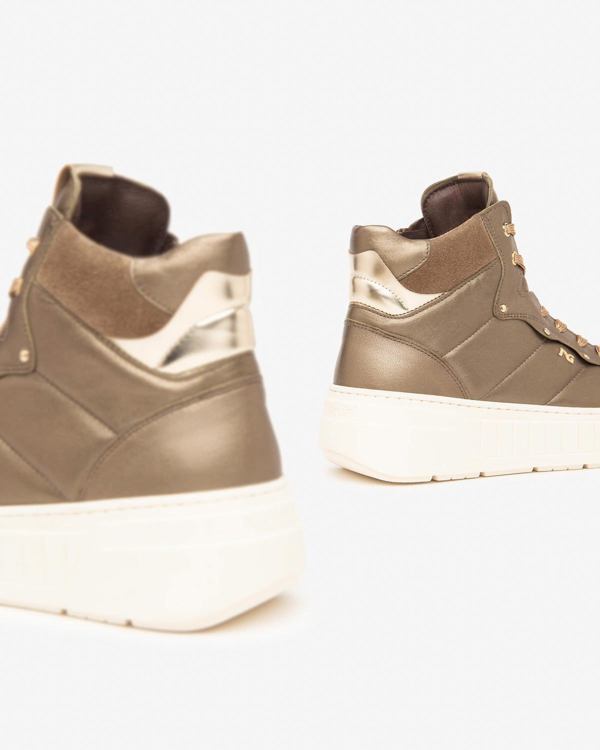 Nero Giardini I411634D Sneakers alta donna in camoscio, pelle e materiale beige