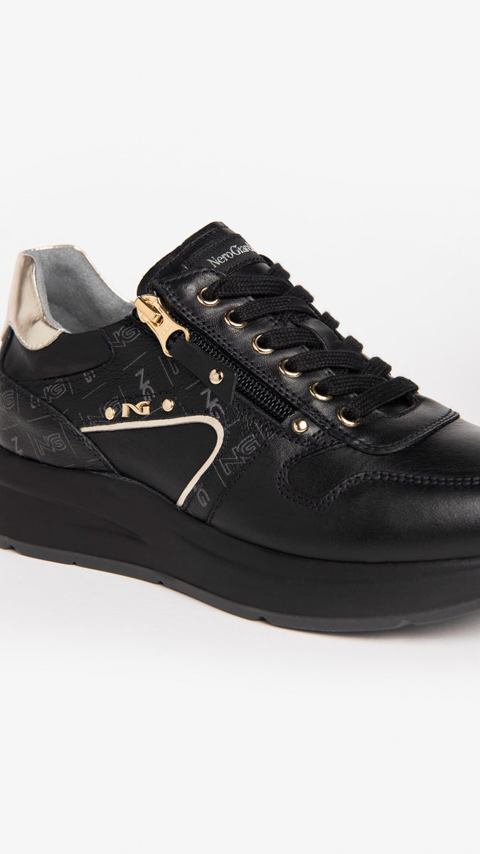 Nero Giardini I308380D Sneakers Donna In Pelle – Colore Nero – Tacco 4 Cm – Autunno Inverno – Taglia 35 EU
