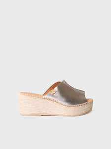 Toni Pons Ivonne espadrillas in pelle aperte dietro platino