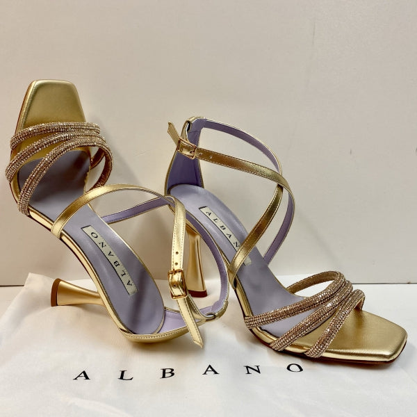 ALBANO 3216/4 SANDALO DONNA A TACCO ALTO METAL PLATINO