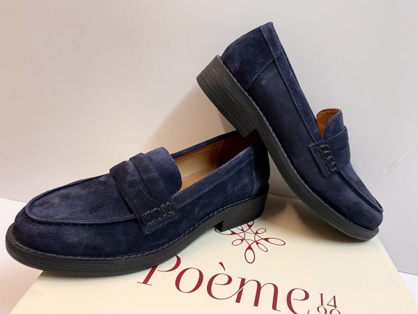 POEME V01 MOCASSINO DONNA IN CAMOSCIO BLU