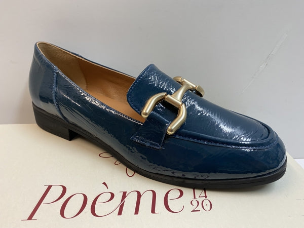 POEME AU06 MOCASSINO DONNA CON MORSETTO IN VERNICE PETROLIO