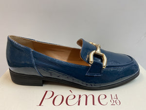 POEME AU06 MOCASSINO DONNA CON MORSETTO IN VERNICE PETROLIO