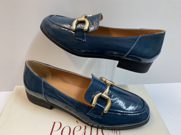 POEME AU06 MOCASSINO DONNA CON MORSETTO IN VERNICE PETROLIO