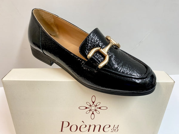 POEME AU06 MOCASSINO DONNA CON MORSETTO IN VERNICE NERO
