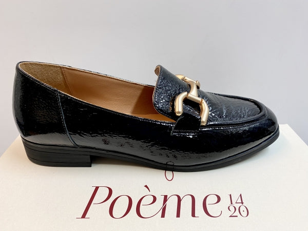 POEME AU06 MOCASSINO DONNA CON MORSETTO IN VERNICE NERO