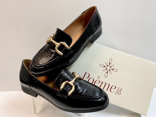 POEME AU06 MOCASSINO DONNA CON MORSETTO IN VERNICE NERO