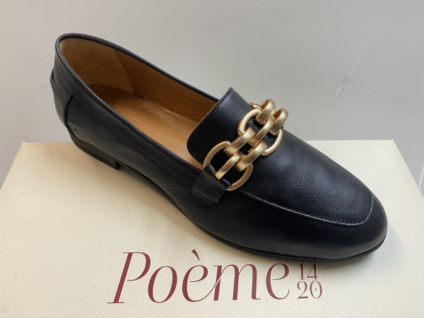 POEME BR14 MOCASSINO DONNA CON MORSETTO A CATENA IN PELE NERO