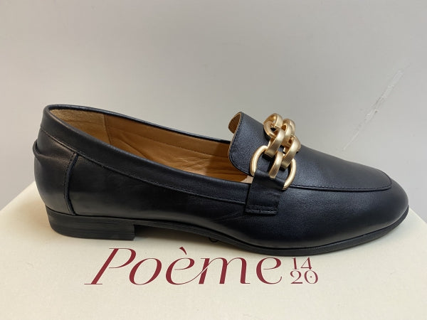 POEME BR14 MOCASSINO DONNA CON MORSETTO A CATENA IN PELE NERO