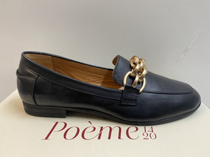 POEME BR14 MOCASSINO DONNA CON MORSETTO A CATENA IN PELE NERO