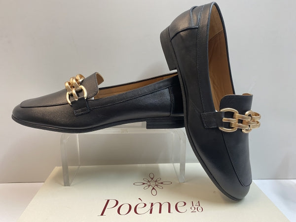 POEME BR14 MOCASSINO DONNA CON MORSETTO A CATENA IN PELE NERO