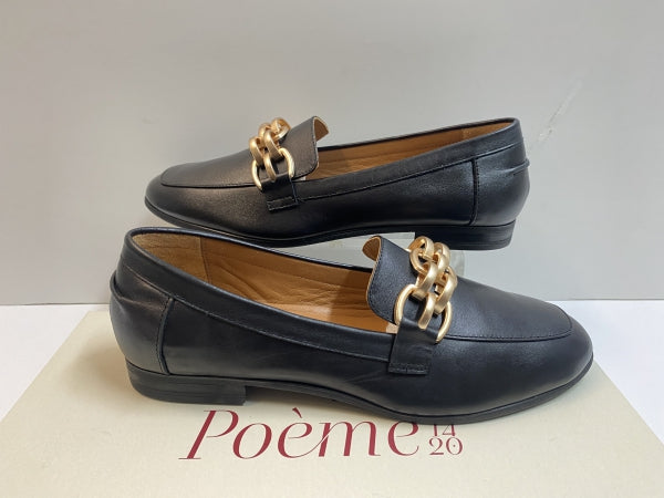 POEME BR14 MOCASSINO DONNA CON MORSETTO A CATENA IN PELE NERO