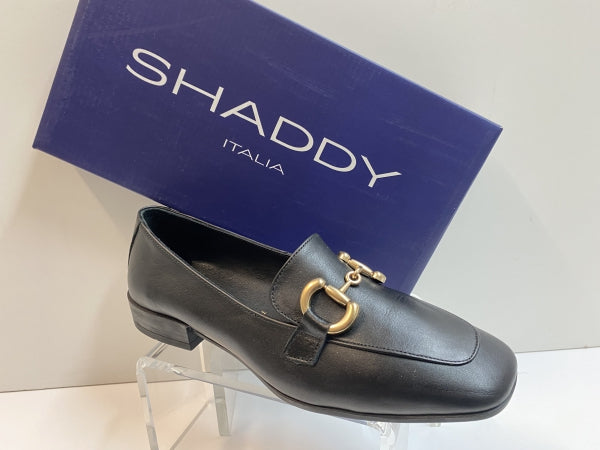SHADDY 132235149 MOCASSINO DONNA IN PELLE NERO CON MORSETTO DORATO