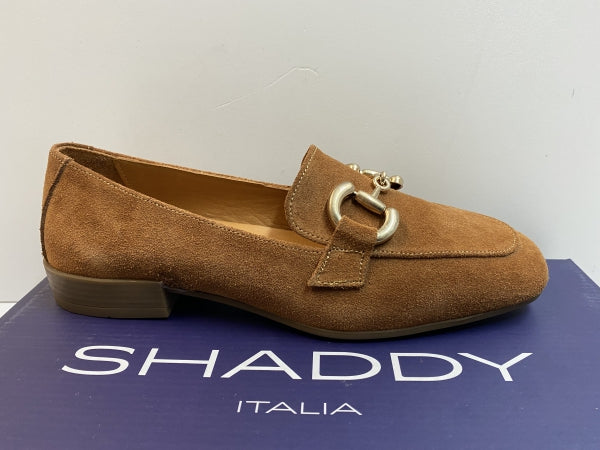 SHADDY 132235149 MOCASSINO DONNA IN PELLE SCAMOSCIATA COGNAC CON MORSETTO DORATO