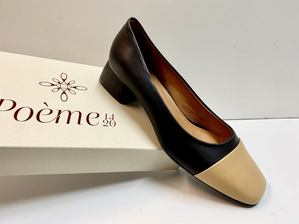 POEME E02DECOLLETE DONNA BASSO BICOLORE NERO/NOCCIOLA