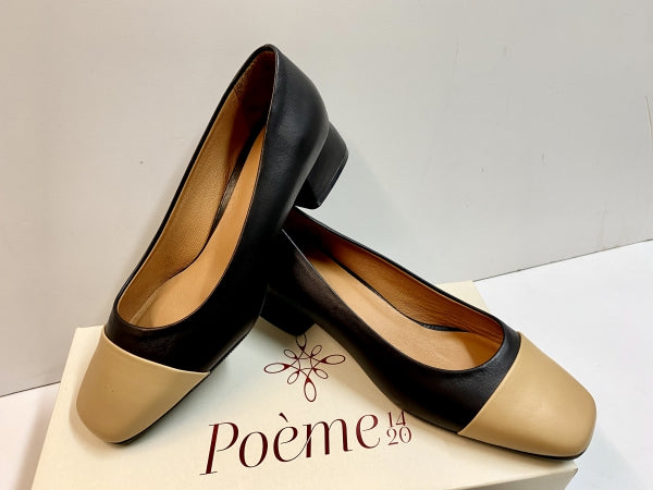 POEME E02DECOLLETE DONNA BASSO BICOLORE NERO/NOCCIOLA