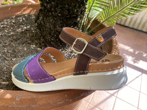 Jungla 8181 sandalo donna con zeppa in nabuk moro/viola/azzurro
