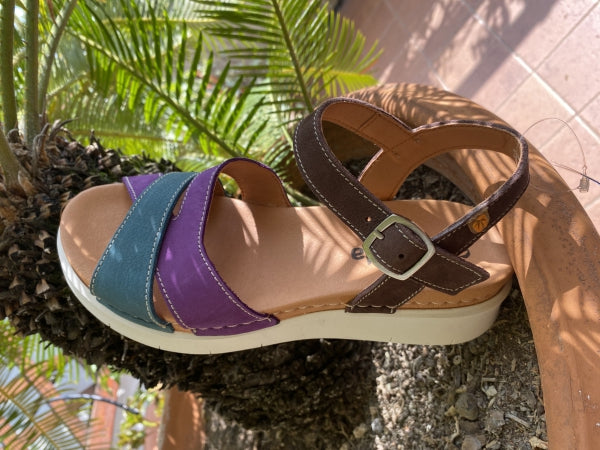 Jungla 8181 sandalo donna con zeppa in nabuk moro/viola/azzurro