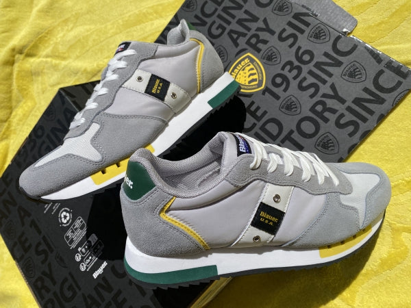 Blauer Queens01 sneakers in tessuto e pelle scamosciata white/green