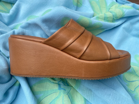 Shaddy 100243350 sabot da donna con zeppa in pelle cuoio