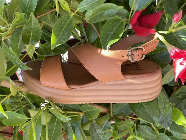 Bueno A2401 sandalo doppia fascia in pelle cuoio