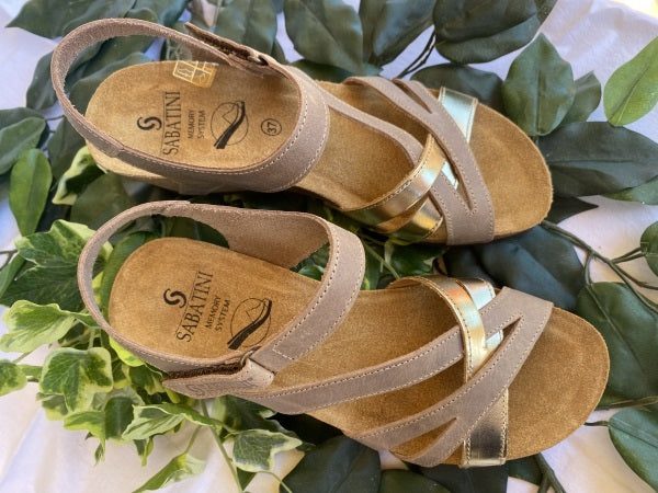 Sabatini 4351 Beige/Platino - Sandalo Donna In Morbido Nabuk