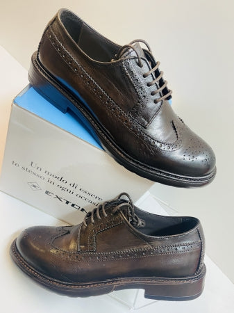 Exton 9820 derby uomo inglese lavorato pelle castagno