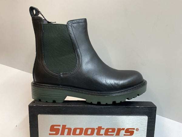 Shooters S22761-01 stivaletto chelsea donna in pelle nero con elastico verde