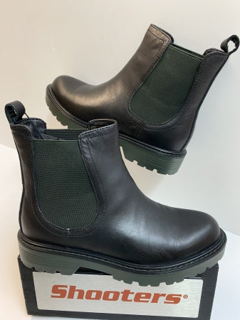 Shooters S22761-01 stivaletto chelsea donna in pelle nero con elastico verde