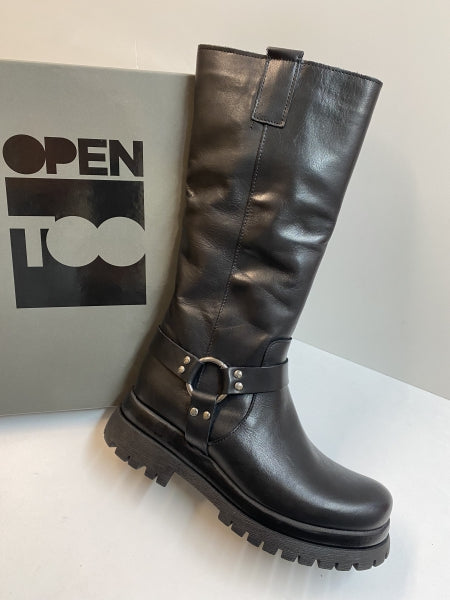 Open Too Air 3 stivali donna con fibbia in pelle nero