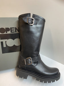 Open Too Gegia 1 stivale donna in pelle nero con doppia fibbia