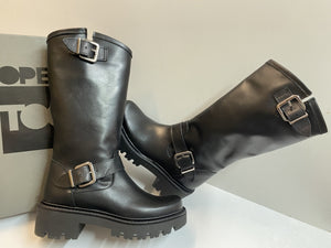 Open Too Gegia 1 stivale donna in pelle nero con doppia fibbia