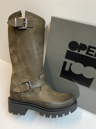 Open Too Gegia 1 stivale donna in pelle moro con doppia fibbia