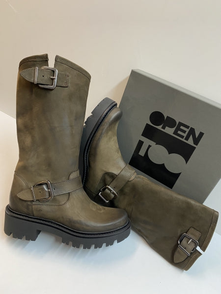 Open Too Gegia 1 stivale donna in pelle moro con doppia fibbia