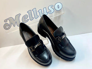 Melluso 034331 mocassino donna in pelle nero con frange e morsetto