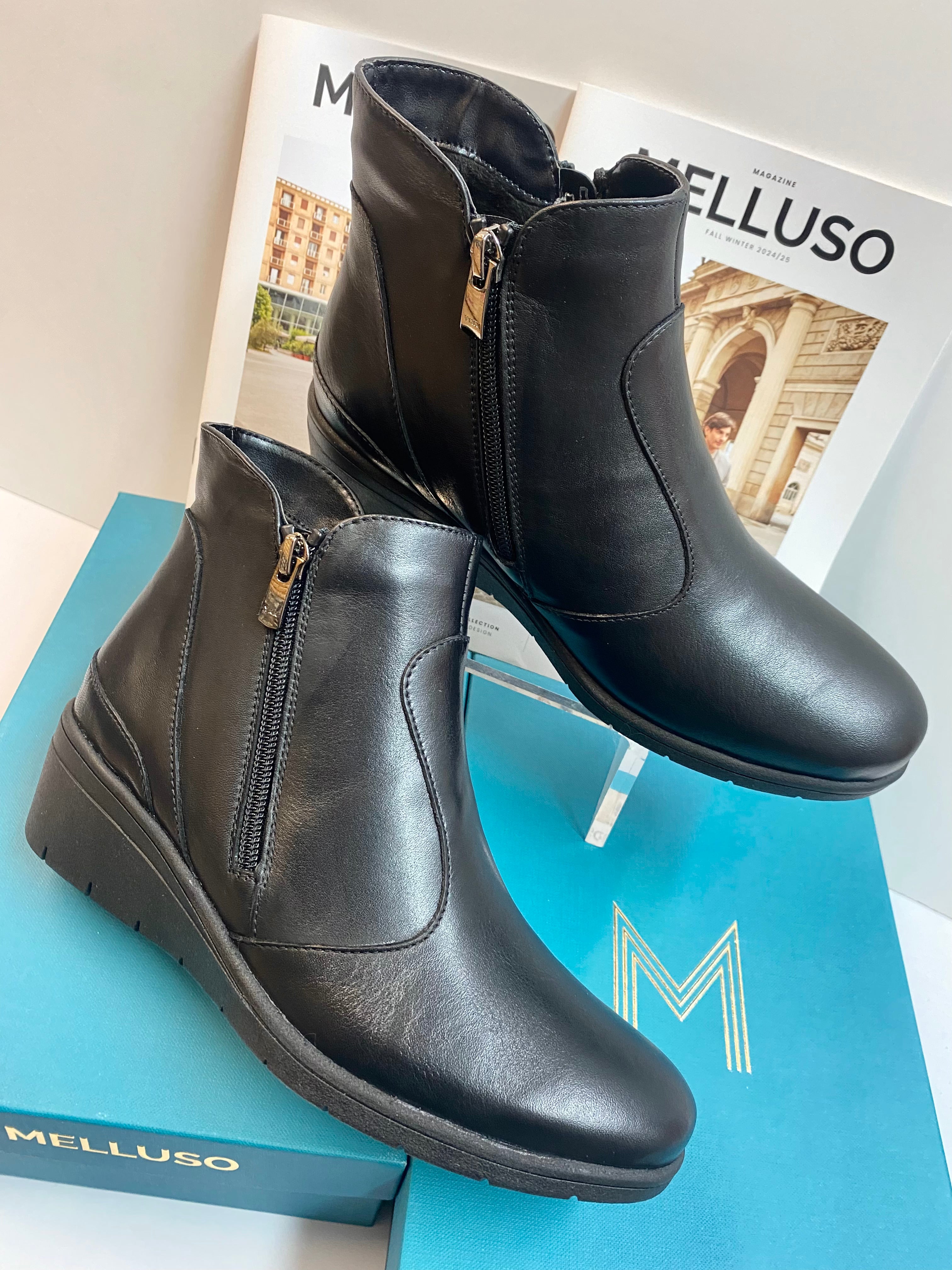 Melluso K91630 stivaletti donna in pelle nera con zip laterale