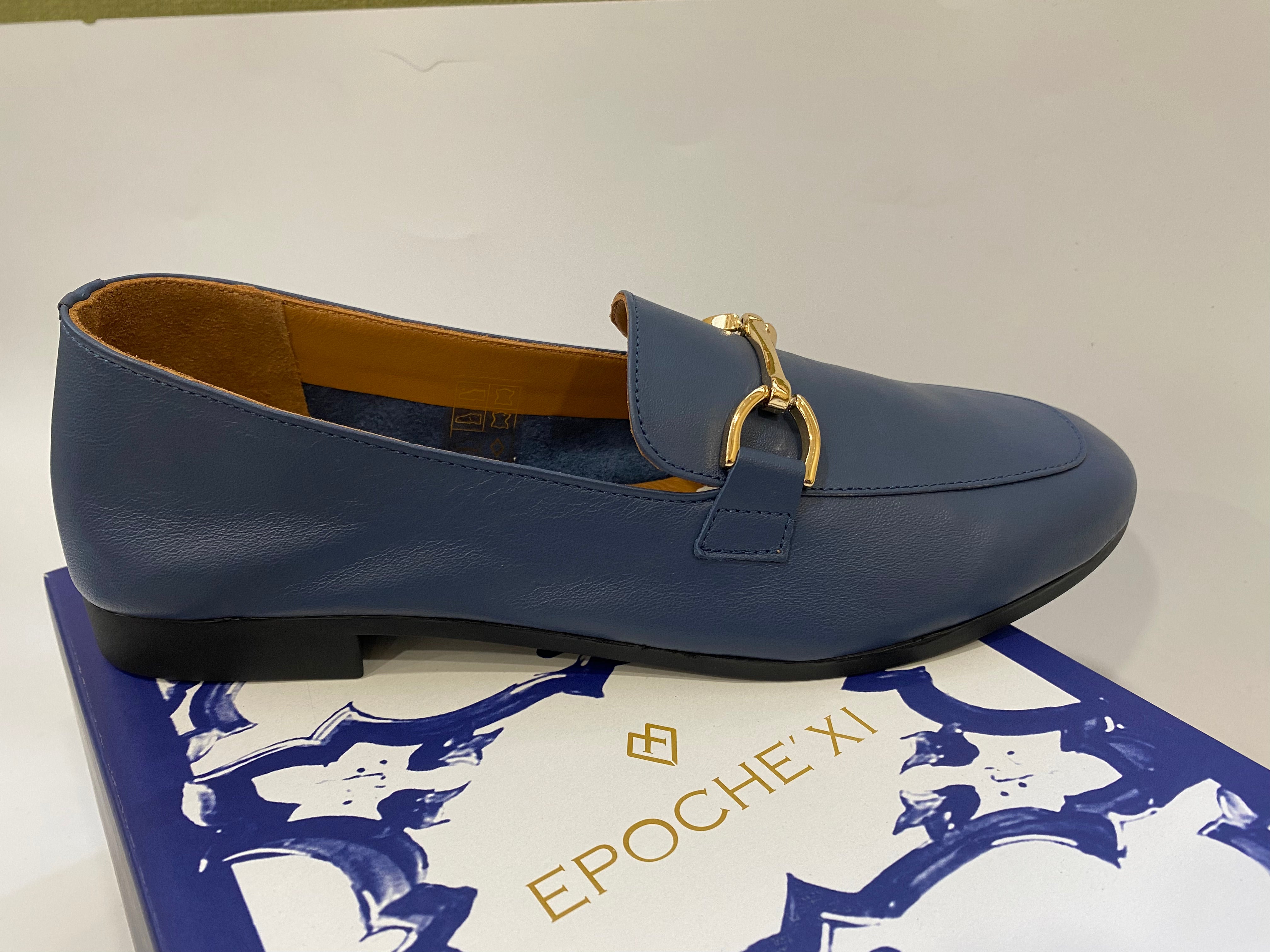 Epochè XI Napoli 29 mocassino basso donna in pelle blù navy con morsetto oro
