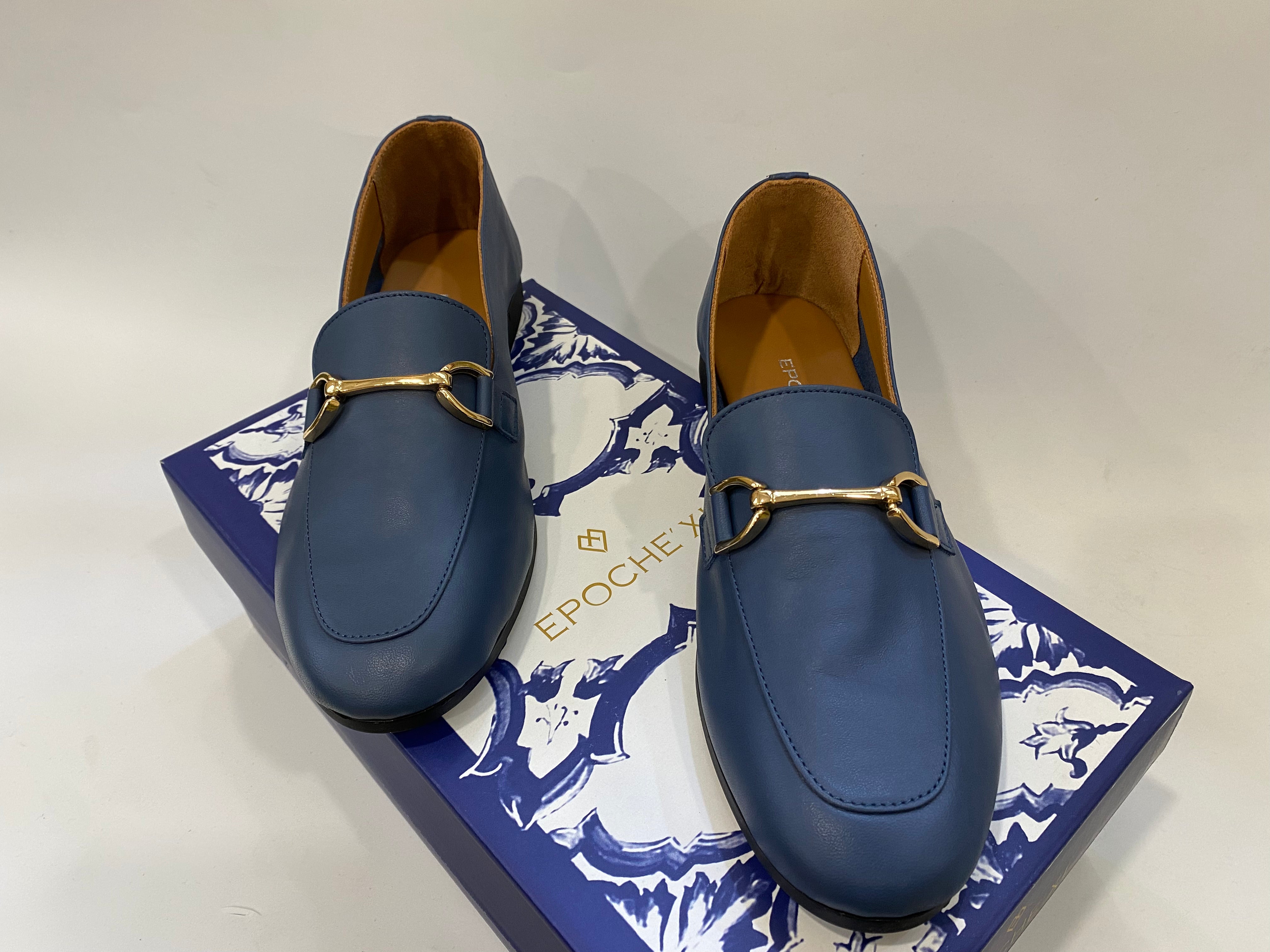 Epochè XI Napoli 29 mocassino basso donna in pelle blù navy con morsetto oro