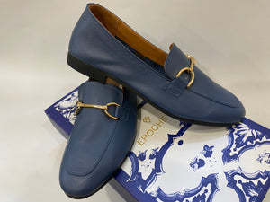 Epochè XI Napoli 29 mocassino basso donna in pelle blù navy con morsetto oro