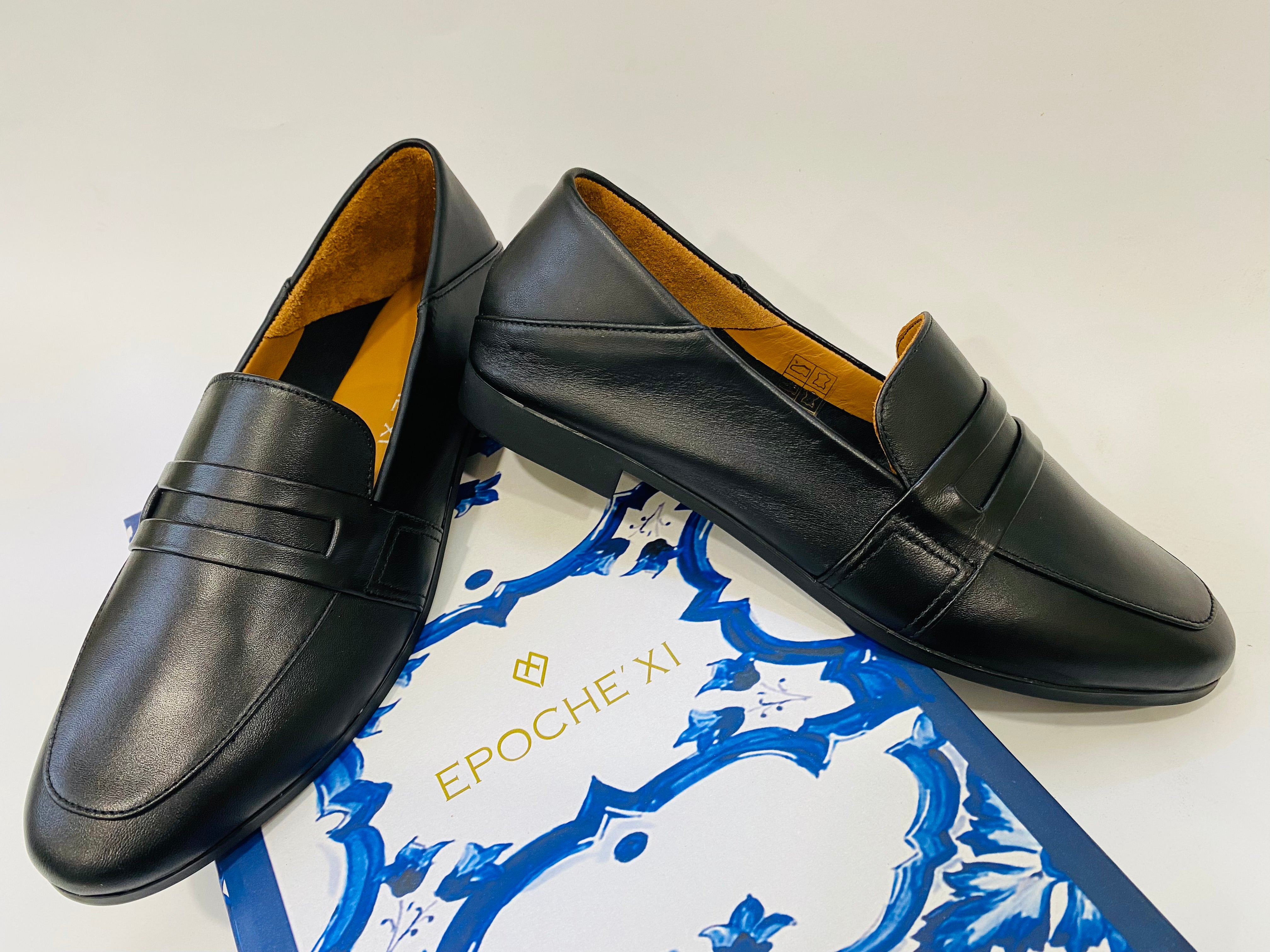 Epochè XI Napoli 28 mocassino donna tacco basso in pelle nero