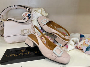 Epochè XI Venice 40 slingback donna in pelle cipria tacco largo medio e fibbia in punta