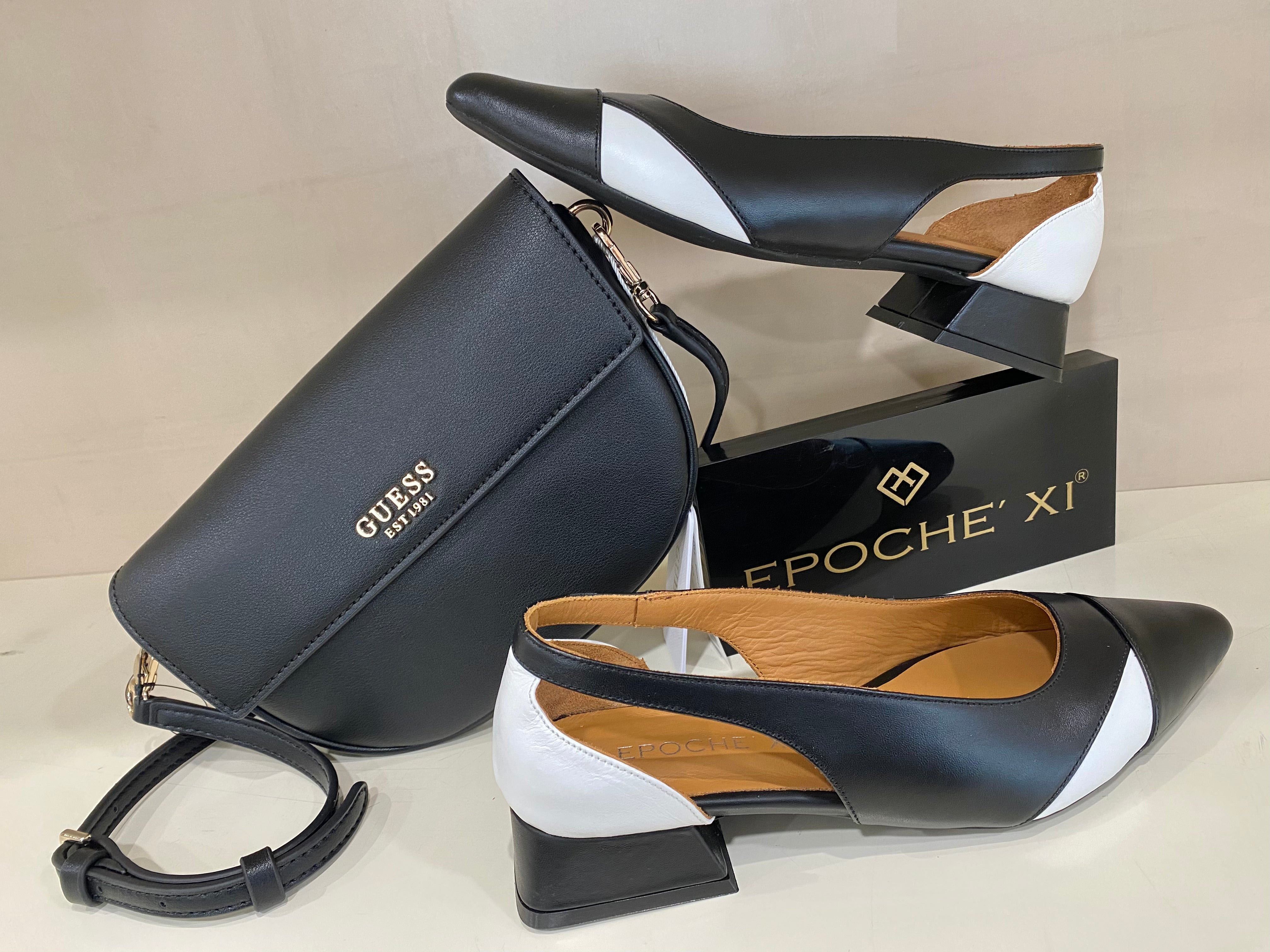 Epochè XI Limburg 24 dècolletè donna tacco medio con aperture laterali in pelle nero/bianco