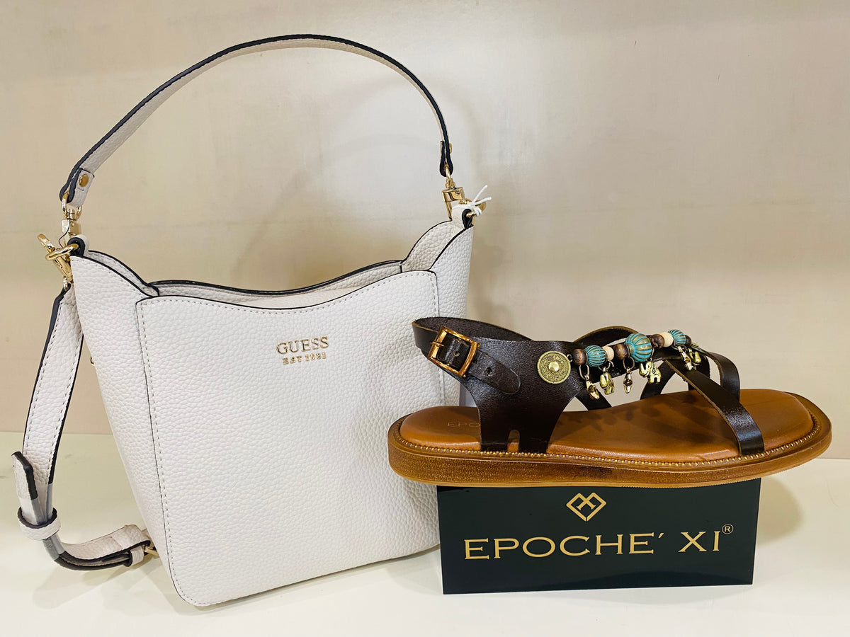 Epochè XI Siena 49 sandalo basso donna in pelle testa moro con accessori colorati
