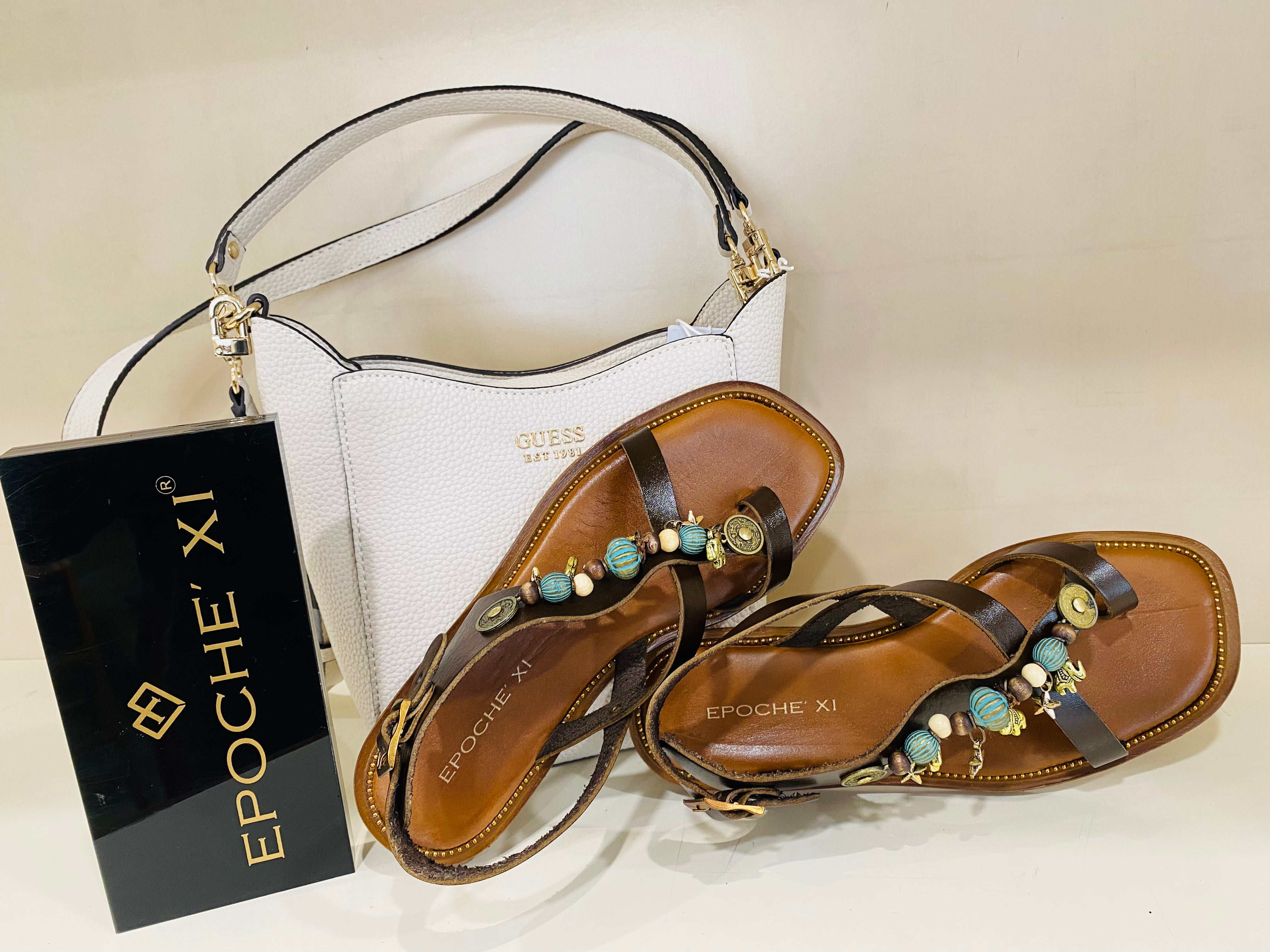 Epochè XI Siena 49 sandalo basso donna in pelle testa moro con accessori colorati