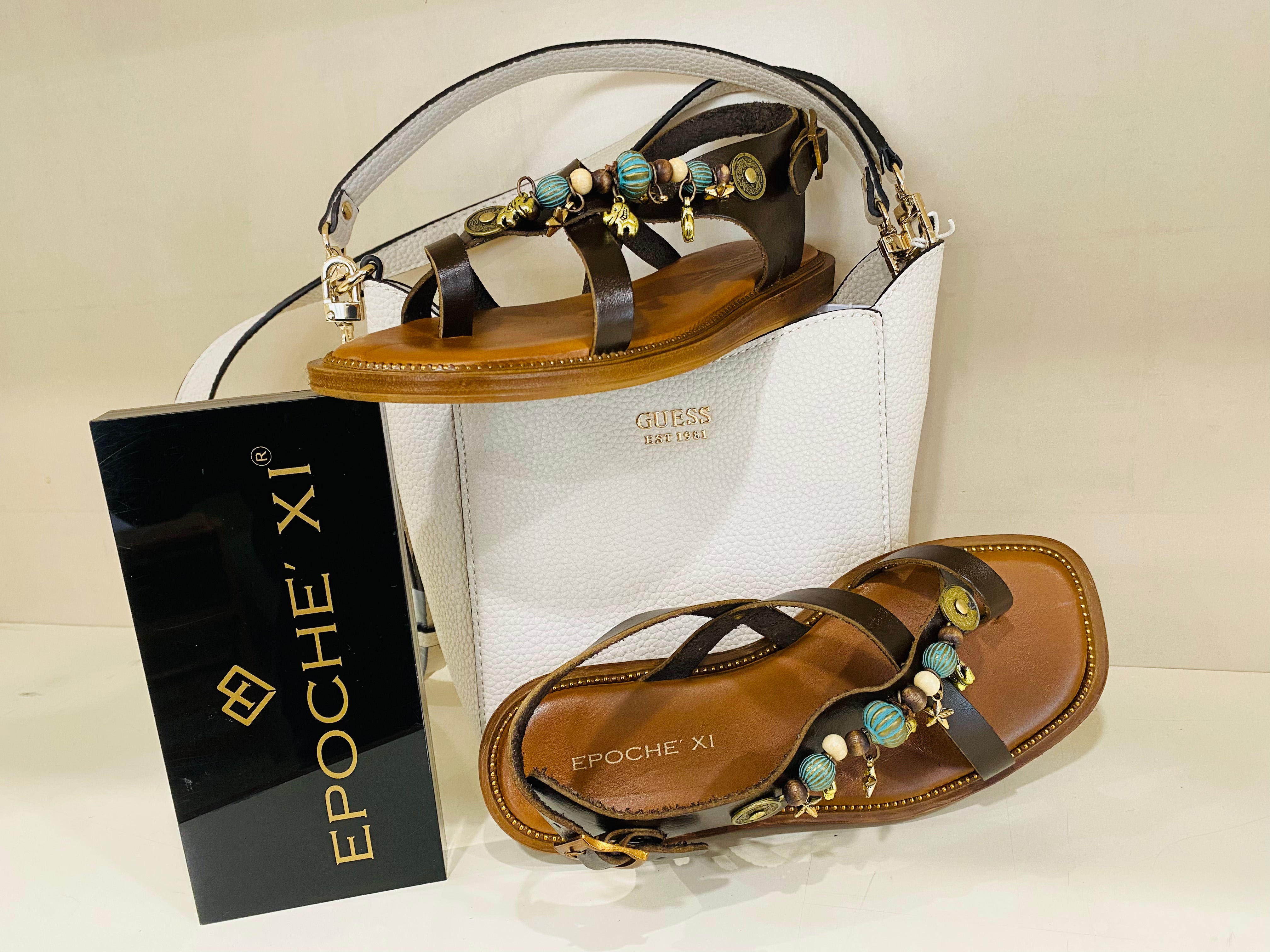 Epochè XI Siena 49 sandalo basso donna in pelle testa moro con accessori colorati