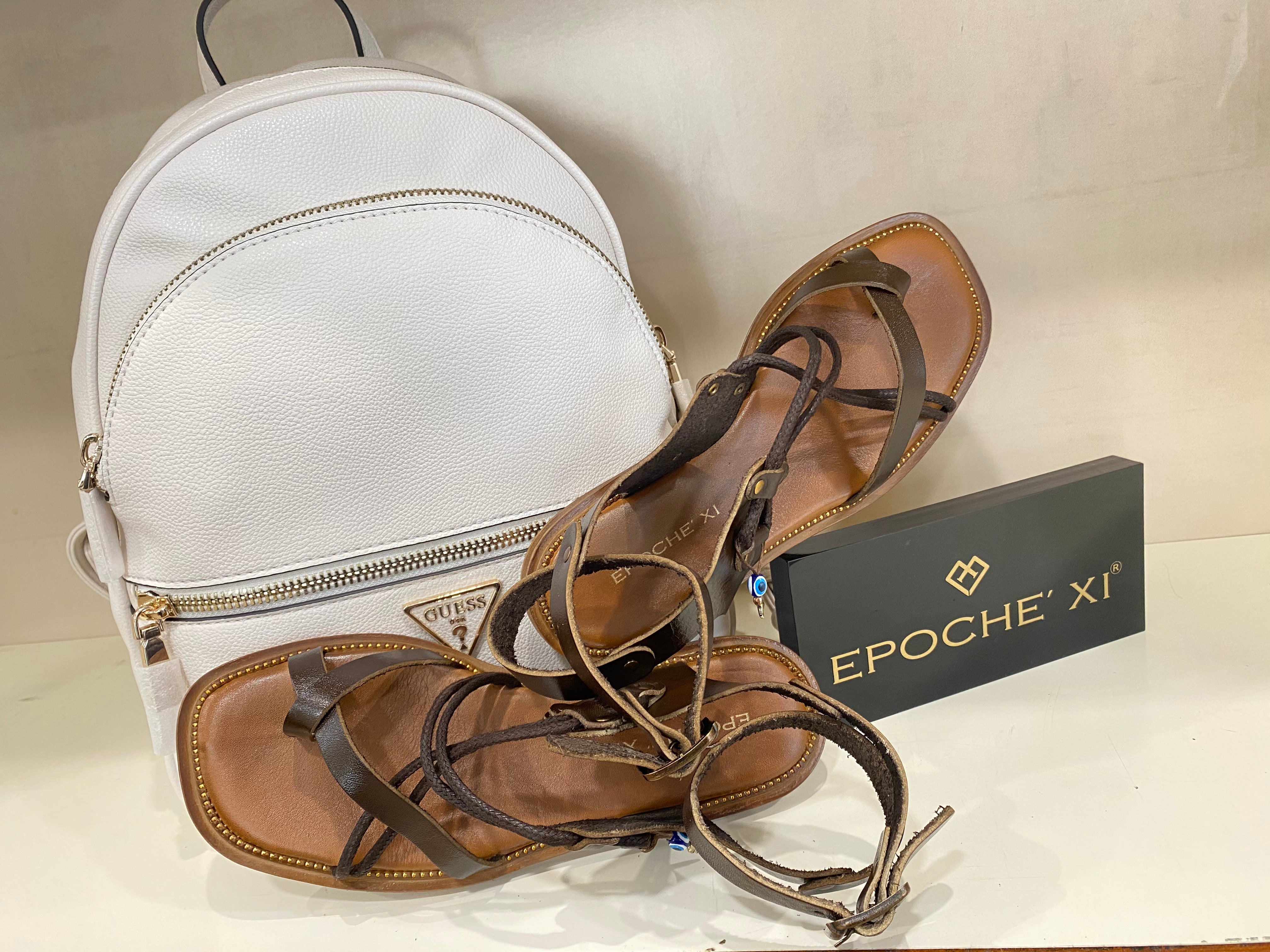 Epochè XI Siena 48 sandalo basso in pelle testa moro con accessori
