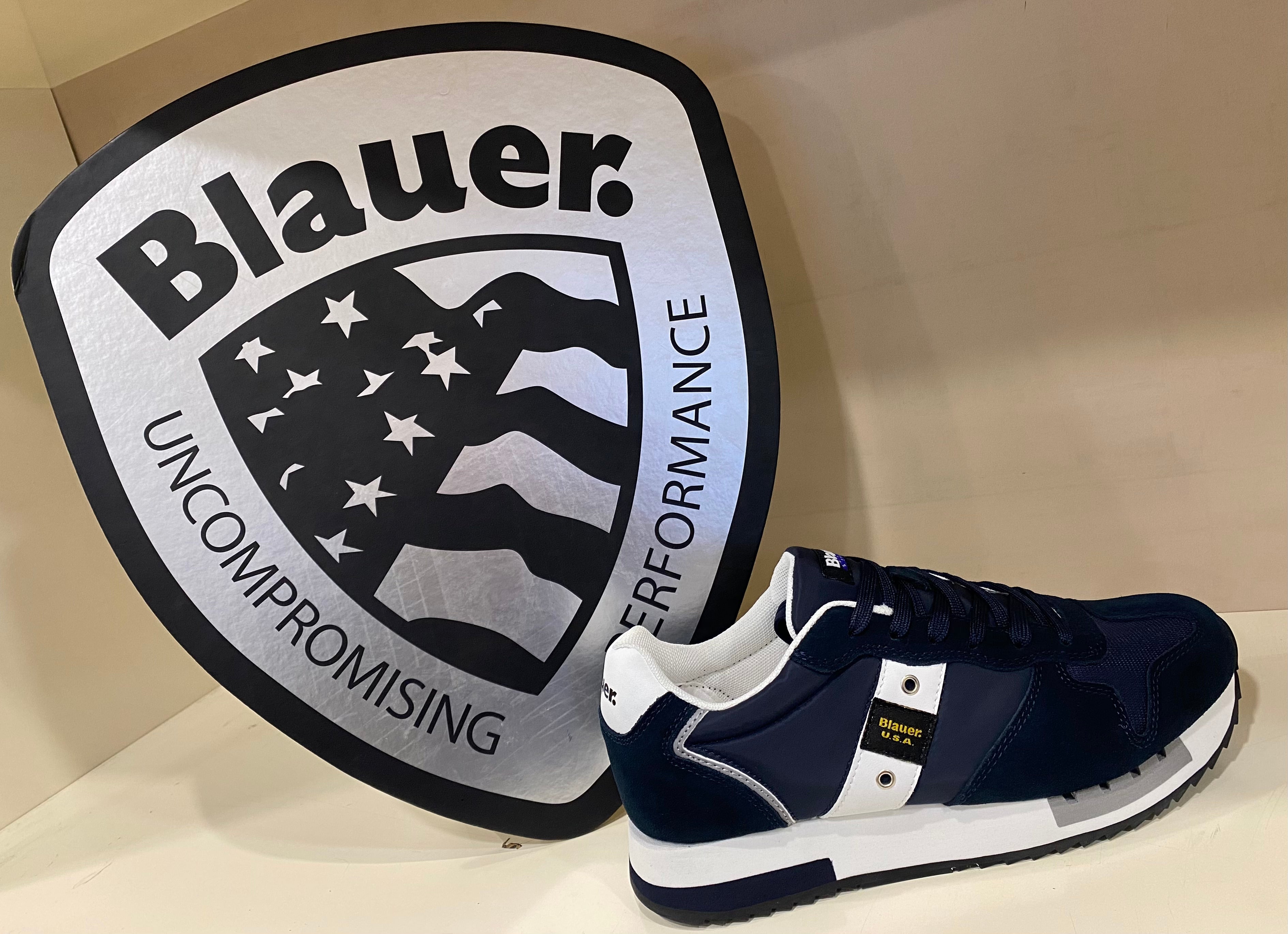 Blauer Queens 01 sneakers uomo in suede/mesh navy/white