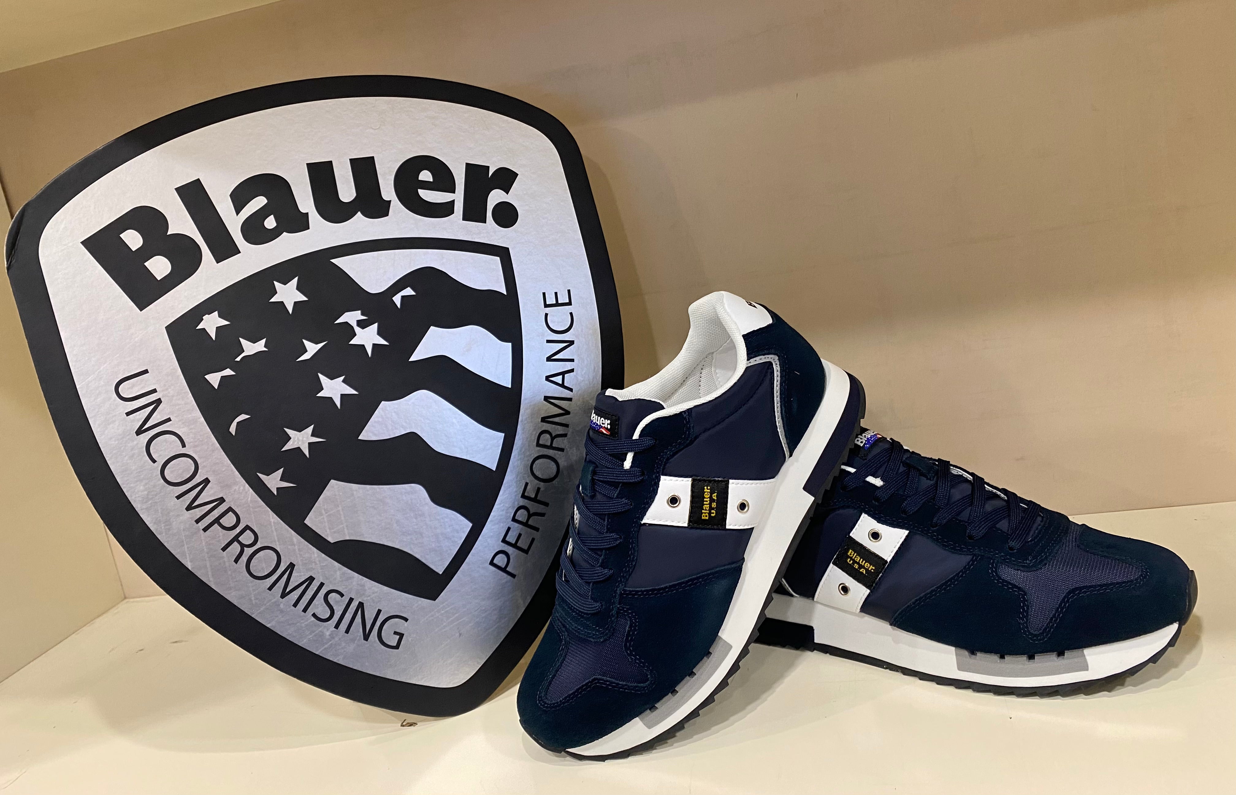 Blauer Queens 01 sneakers uomo in suede/mesh navy/white
