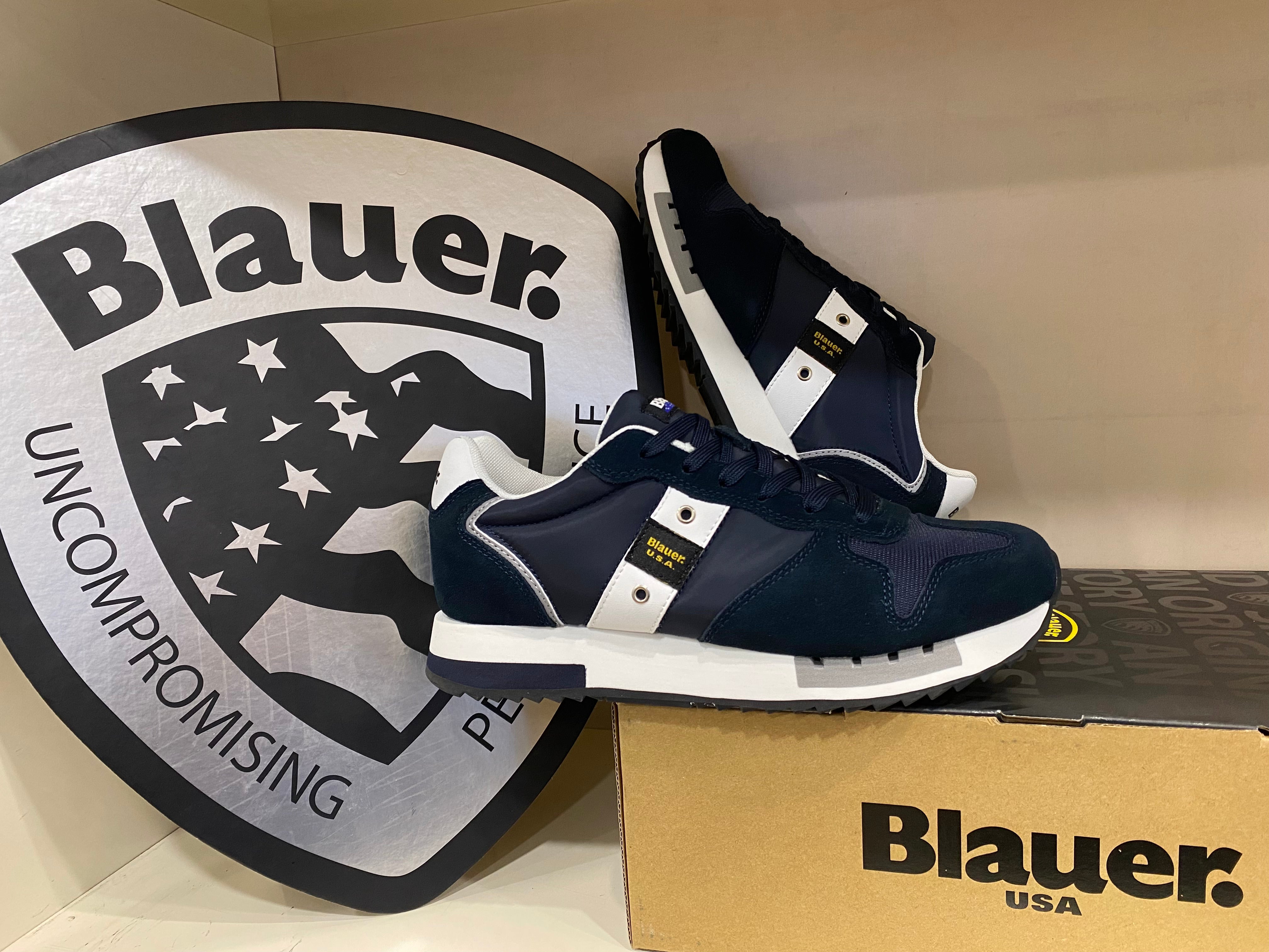 Blauer Queens 01 sneakers uomo in suede/mesh navy/white