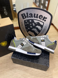 Blauer Queens 01 sneakers uomo in suede/mesh military/grey